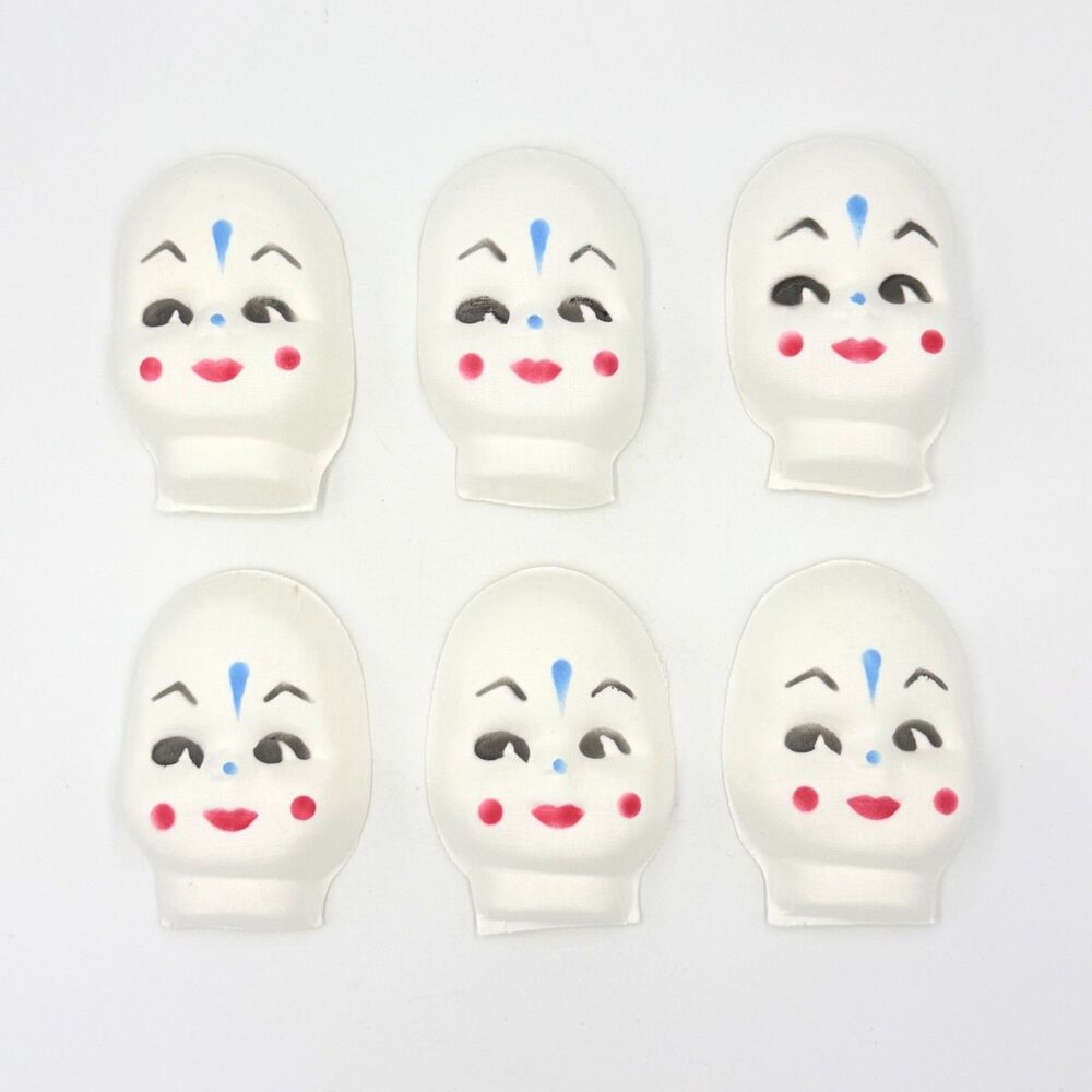 Vintage Cloth Doll Faces Lot of 6 Craft Supplies Soft Doll Making